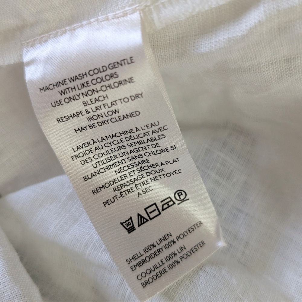 Anthropologie Long Sleeve Embroidered Linen Tie-Front Top L White Bohemian 70s - Picture 7 of 8